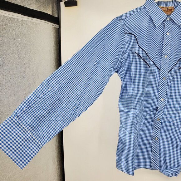 Vintage Gap Fashion Pioneers Blue Western Pearl Snap Cowboy Shirt Size Large - Picture 7 of 10